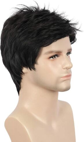 شعر مستعار أسود قصير مستقيم للرجال البالغين مع الانفجارات، مظهر طبيعي يومي، شعر مستعار للحفلات التنكرية للهالوين in Kuwait