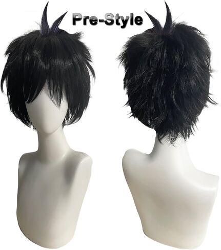 Short Black Wig for Men for Cosplay Costume Pre-Style Straight Wavy Synthetic Wigs for Halloween Christmas Event Anime Cosplay with Wig Cap in Saudi Arabia