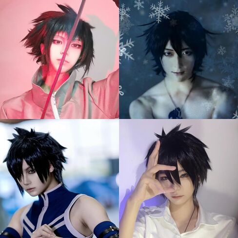 Short Black Wig for Men for Cosplay Costume Pre-Style Straight Wavy Synthetic Wigs for Halloween Christmas Event Anime Cosplay with Wig Cap in Saudi Arabia
