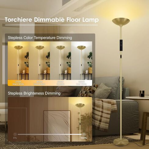 Stepless Dimmable Floor Lamp,30W 3000LM Super Bright LED Torchiere Floor Lamps with Remote & Touch Control,71 in Tall Modern Standing Lamp for Living Room Bedroom Office,2700k-6500k,Black in Saudi Arabia