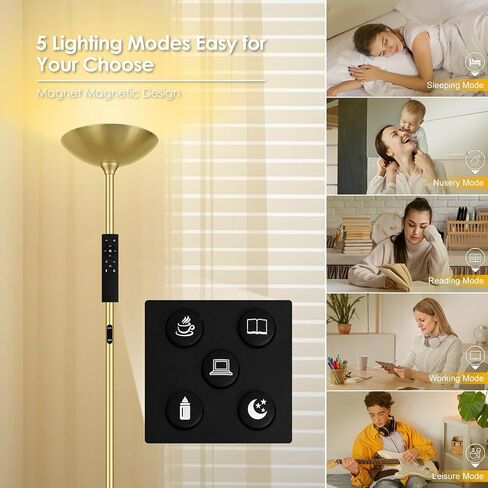 Stepless Dimmable Floor Lamp,30W 3000LM Super Bright LED Torchiere Floor Lamps with Remote & Touch Control,71 in Tall Modern Standing Lamp for Living Room Bedroom Office,2700k-6500k,Black in Saudi Arabia