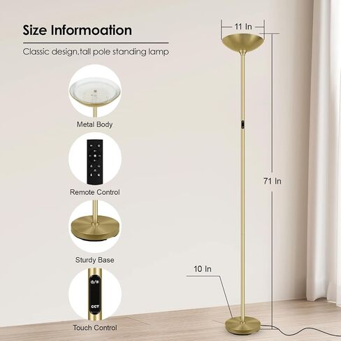 Stepless Dimmable Floor Lamp,30W 3000LM Super Bright LED Torchiere Floor Lamps with Remote & Touch Control,71 in Tall Modern Standing Lamp for Living Room Bedroom Office,2700k-6500k,Black in Saudi Arabia