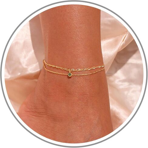 Anklet Bracelets for Women, Birthday Gifts for Wmen Gold Anklets for Women with Birthstone Birthday Gifts for Her 14k Plated Womens Ankle Bracelets Summer Jewelry for Girlfriend Sister Friend Daughter in Kuwait