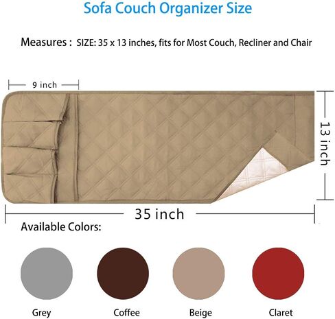 Non-Slip Sofa Armrest Storage Organizer, Waterproof Couch Recliner Remote Control Holder with 5 Pockets Armchair Caddy for Ipad, Phone, Magazines, TV Remote Control – 2 Packs (Beige) in Saudi Arabia
