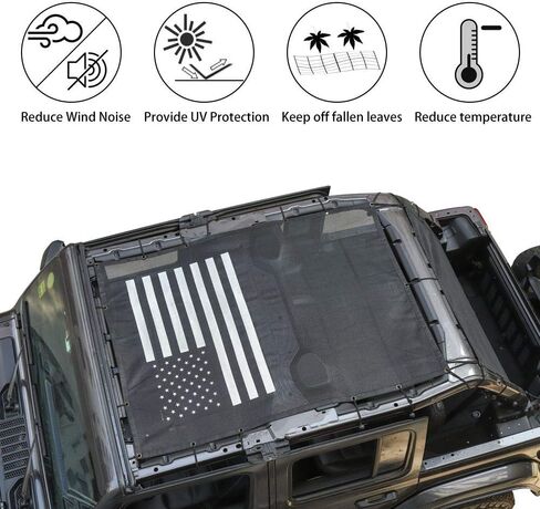JeCar Bikini Top Sunshade Mesh Sun shade for Jeep Wrangler JL JLU & Gladiator JT 4 Door 2018-2024 (Plain Black) in Saudi Arabia