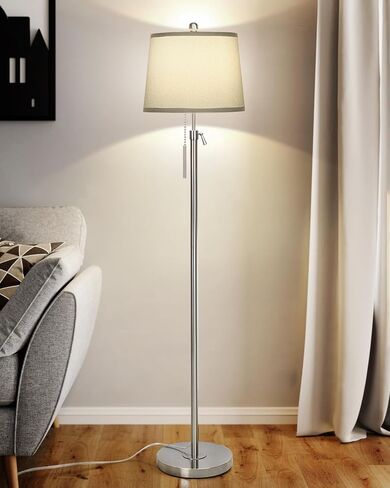 JUNNAI Gold Floor Lamp for Living Room, Tall Standing Lamp 55-65" Adjustable Modern Brass Floor Lamps for Bedroom Reading Office Kids 3 Color Lights Corner Night Stand (9W LED Bulb, White Shade) in Saudi Arabia