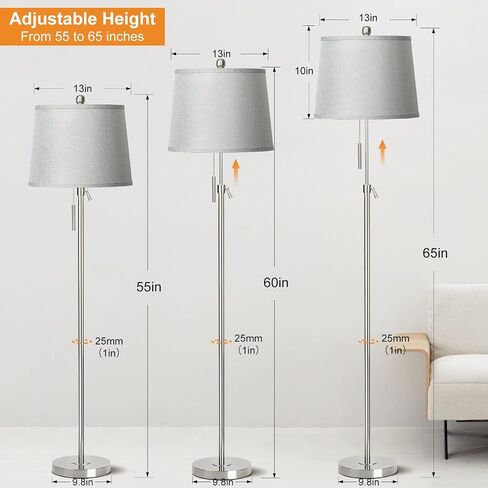 JUNNAI Gold Floor Lamp for Living Room, Tall Standing Lamp 55-65" Adjustable Modern Brass Floor Lamps for Bedroom Reading Office Kids 3 Color Lights Corner Night Stand (9W LED Bulb, White Shade) in Saudi Arabia