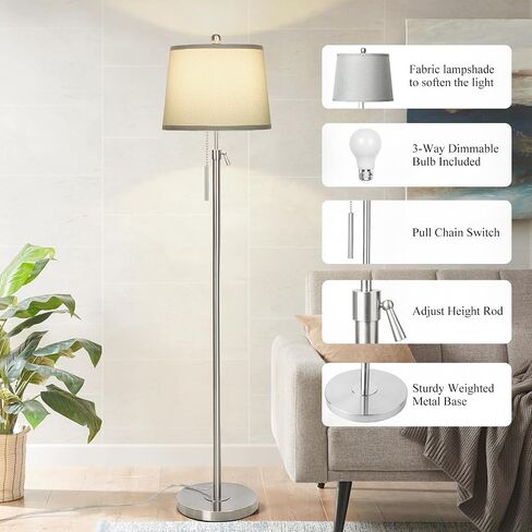 JUNNAI Gold Floor Lamp for Living Room, Tall Standing Lamp 55-65" Adjustable Modern Brass Floor Lamps for Bedroom Reading Office Kids 3 Color Lights Corner Night Stand (9W LED Bulb, White Shade) in Saudi Arabia