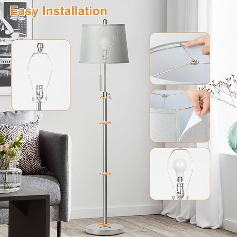 JUNNAI Gold Floor Lamp for Living Room, Tall Standing Lamp 55-65" Adjustable Modern Brass Floor Lamps for Bedroom Reading Office Kids 3 Color Lights Corner Night Stand (9W LED Bulb, White Shade) in Saudi Arabia