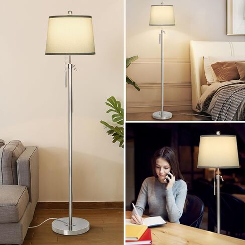 JUNNAI Gold Floor Lamp for Living Room, Tall Standing Lamp 55-65" Adjustable Modern Brass Floor Lamps for Bedroom Reading Office Kids 3 Color Lights Corner Night Stand (9W LED Bulb, White Shade) in Saudi Arabia