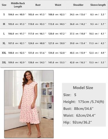 Marvmys Womens Long Nightgown Cap Short Sleeve House Dress Lace Trim Victorian Night Gown Sleepwear in Saudi Arabia