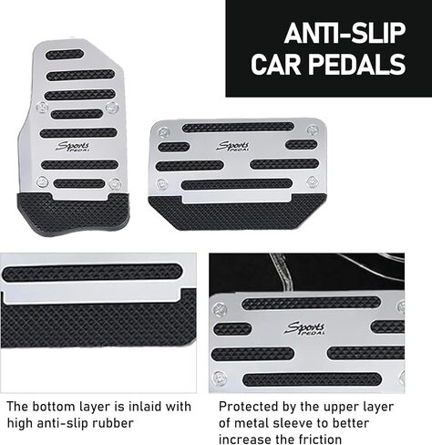 2 Pack Automatic Car Transmission Pedal Covers Kit, Sports Design, Scratch-Resistant Anti-Slip Vehicle Foot Pedals Accessories, Universal Automotive Transmission Brake Pad Decoration (Silver) in Kuwait