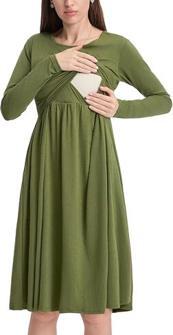 Liu & Qu Women's Maternity Nursing Dress Long Sleeve V-Neck Breastfeeding Clothes with Pockets Pregnancy Dresses in Saudi Arabia