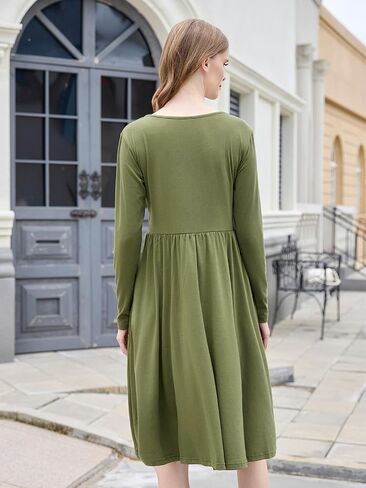 Liu & Qu Women's Maternity Nursing Dress Long Sleeve V-Neck Breastfeeding Clothes with Pockets Pregnancy Dresses in Saudi Arabia