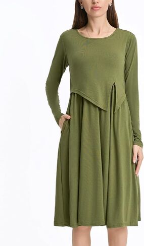 Liu & Qu Women's Maternity Nursing Dress Long Sleeve V-Neck Breastfeeding Clothes with Pockets Pregnancy Dresses in Saudi Arabia