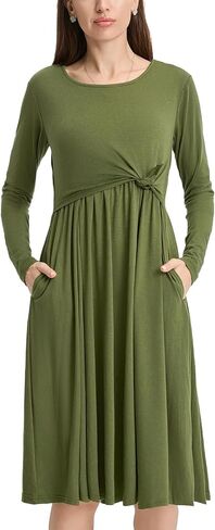 Liu & Qu Women's Maternity Nursing Dress Long Sleeve V-Neck Breastfeeding Clothes with Pockets Pregnancy Dresses in Saudi Arabia