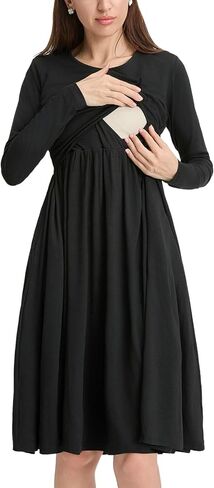 فستان الرضاعة للسيدات من Liu & Qu بأكمام طويلة ورقبة على شكل حرف V مع جيوب فساتين الحمل in Kuwait