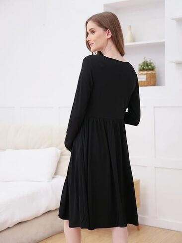 فستان الرضاعة للسيدات من Liu & Qu بأكمام طويلة ورقبة على شكل حرف V مع جيوب فساتين الحمل in Kuwait