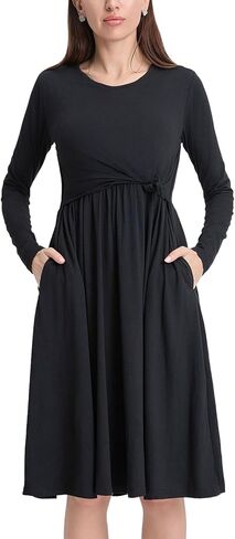 فستان الرضاعة للسيدات من Liu & Qu بأكمام طويلة ورقبة على شكل حرف V مع جيوب فساتين الحمل in Kuwait