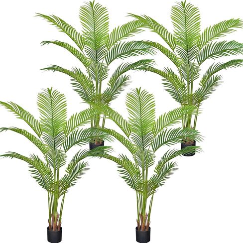 5FT Artificial Palm Tree Plant with Natural Trunks and 12 Real Touch Leaves Fake Palm Tree with Stable Pot Faux Palm Plant for Home Office Indoor Outdoor Modern Decor Housewarming Gift (2 Pack) in Saudi Arabia