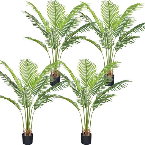5FT Artificial Palm Tree Plant with Natural Trunks and 12 Real Touch Leaves Fake Palm Tree with Stable Pot Faux Palm Plant for Home Office Indoor Outdoor Modern Decor Housewarming Gift (2 Pack) in Saudi Arabia