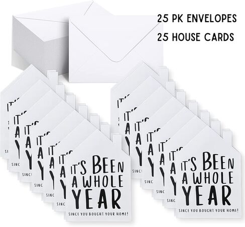 Home Anniversary Cards for Realtor Housiversary Bulk 25 Cards + Envelopes Included 5.5 x 7.5" inches Marketing Cards opens with business card slot in Saudi Arabia