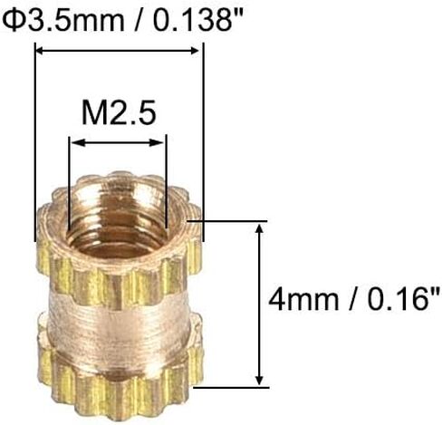 uxcell Knurled Insert Nuts, 50Pcs M2.5 x 4mm(L) x 3.5mm(OD) Female Thread Brass Embedment Nuts in Saudi Arabia