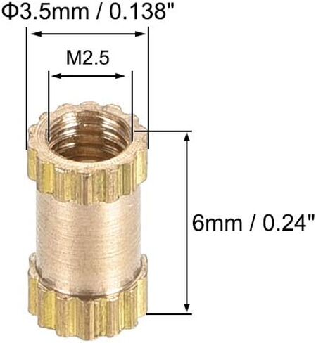 uxcell Knurled Insert Nuts, 50Pcs M2.5 x 4mm(L) x 3.5mm(OD) Female Thread Brass Embedment Nuts in Saudi Arabia
