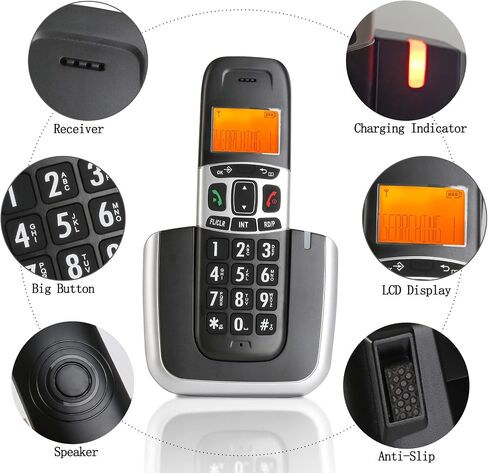 سانجين DECT 6.0 هواتف مكتبية لاسلكية للمنزل، سماعة مع معرف المتصل، الاستعلام عن الرقم، هواتف محمولة لاسلكية قابلة للتعديل ونغمة رنين للأعمال المكتبية in Kuwait