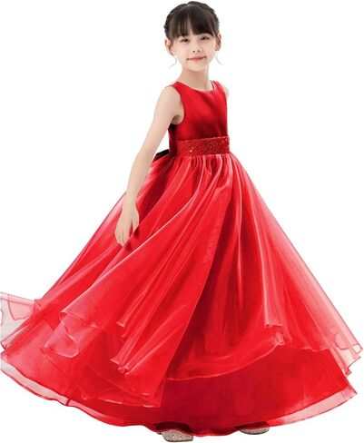 ekidsbridal فستان فتاة الزهور الأورجانزا ذو طبقات مكشكشة للأطفال الصغار لوصيفات العروس في الزفاف Seq1 in Kuwait