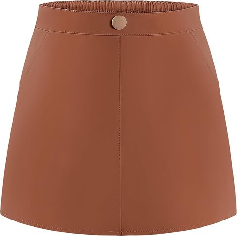 Auranso Girls Faux Leather Skirts A-Line Mini Skirts for Girls with Two Pockets in Saudi Arabia