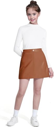 Auranso Girls Faux Leather Skirts A-Line Mini Skirts for Girls with Two Pockets in Saudi Arabia