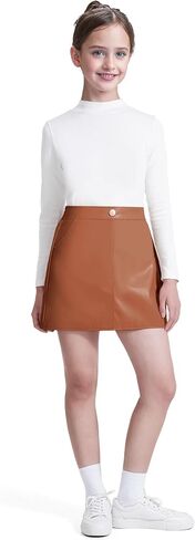 Auranso Girls Faux Leather Skirts A-Line Mini Skirts for Girls with Two Pockets in Saudi Arabia