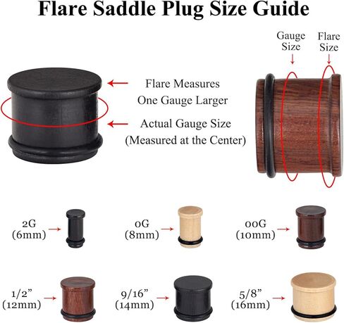 Longbeauty 6 قطعة مقاييس الأذن الخشبية المقابس خمر البني الطبيعي أنفاق الأذن الخشبية مع O-حلقة ثقب الأذن مجوهرات للنساء الرجال in Kuwait