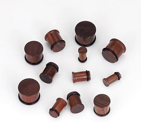 Longbeauty 6 قطعة مقاييس الأذن الخشبية المقابس خمر البني الطبيعي أنفاق الأذن الخشبية مع O-حلقة ثقب الأذن مجوهرات للنساء الرجال in Kuwait