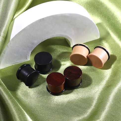 Longbeauty 6 قطعة مقاييس الأذن الخشبية المقابس خمر البني الطبيعي أنفاق الأذن الخشبية مع O-حلقة ثقب الأذن مجوهرات للنساء الرجال in Kuwait