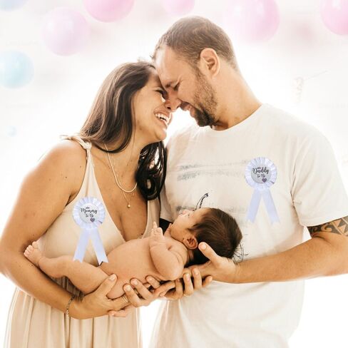 دبابيس شارة صفيح للأم والأب، قطعتان مثاليتان لاستحمام الطفل/إظهار الجنس دبابيس للآباء الجدد دبابيس استحمام للأطفال هدية للحفلات لكل أم لتكون وأب ليكون in Kuwait