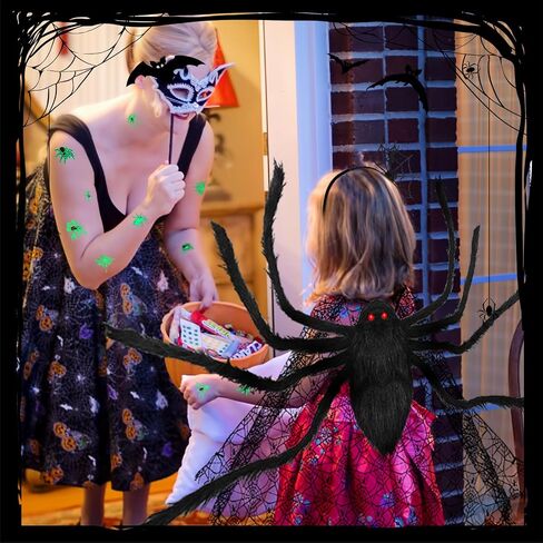 14 Pcs Halloween Spider Costume Set Include Spider Web Cape Backpack Hair Hoop Mask Tattoo Stickers Halloween Spider Web Dress Up for Trick or Treat Cosplay Accessories（Black） in Saudi Arabia
