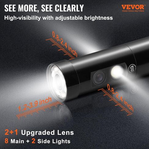 VEVOR Triple Lens Borescope, 5" IPS Screen Inspection Camera with Lights, 8X Zoom 1080P HD Split Screen, 10 LED Lights Scope Endoscope Camera for Automotive, Plumbing(16.5FT Cable, 32GB Card) in Kuwait