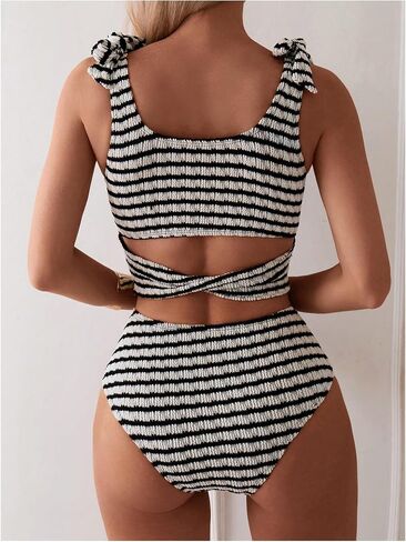SOLY HUX Women's High Waisted Tankini Sets Striped Bikini Swimsuits Tie Knot Bathing Suit Summer in Saudi Arabia