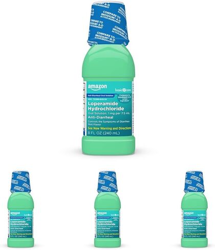Amazon Basic Care Loperamide Hydrochloride Oral Solution, 1 mg per 7.5 ml, Anti-Diarrheal Medicine, Anti-Diarrhea Medicine for Kids and Adults 12 Years and Over, Mint, 8 fl oz (Pack of 4) in Saudi Arabia