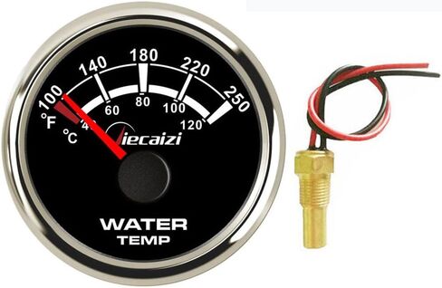 52mm 287.4-22.4 ohms Water Temp Gauge - Reliable Endurance & Anti-Vibration for Boats and Vehicles (40-120C/100-250F) Black Dial with Black Frame in Saudi Arabia
