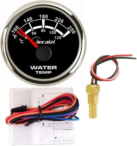 52mm 287.4-22.4 ohms Water Temp Gauge - Reliable Endurance & Anti-Vibration for Boats and Vehicles (40-120C/100-250F) Black Dial with Black Frame in Saudi Arabia