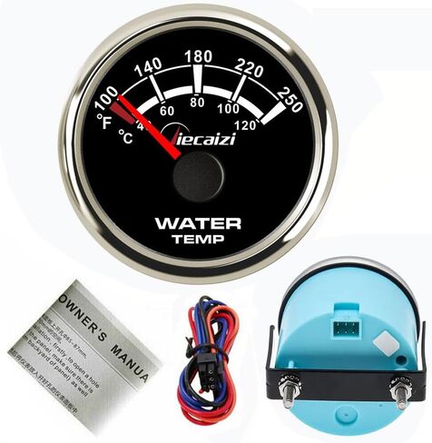 52mm 287.4-22.4 ohms Water Temp Gauge - Reliable Endurance & Anti-Vibration for Boats and Vehicles (40-120C/100-250F) Black Dial with Black Frame in Saudi Arabia