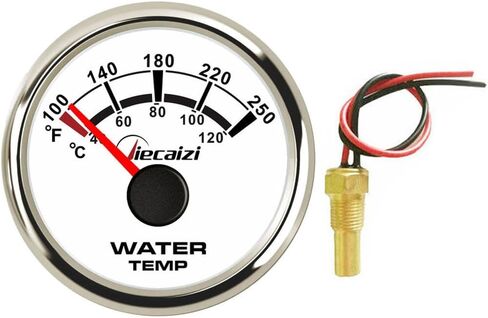 52mm 287.4-22.4 ohms Water Temp Gauge - Reliable Endurance & Anti-Vibration for Boats and Vehicles (40-120C/100-250F) Black Dial with Black Frame in Saudi Arabia