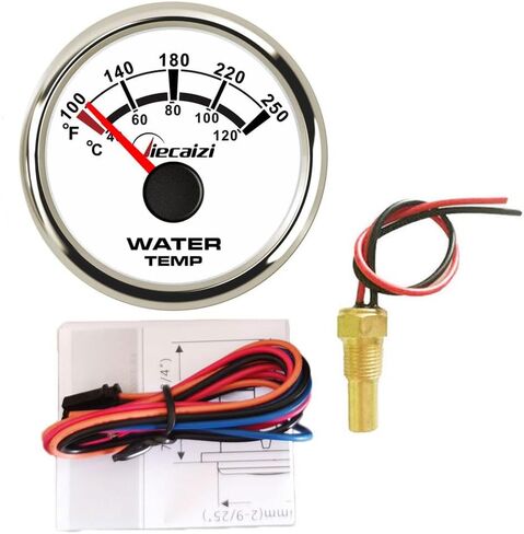 52mm 287.4-22.4 ohms Water Temp Gauge - Reliable Endurance & Anti-Vibration for Boats and Vehicles (40-120C/100-250F) Black Dial with Black Frame in Saudi Arabia