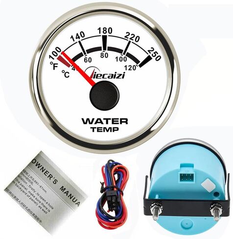 52mm 287.4-22.4 ohms Water Temp Gauge - Reliable Endurance & Anti-Vibration for Boats and Vehicles (40-120C/100-250F) Black Dial with Black Frame in Saudi Arabia