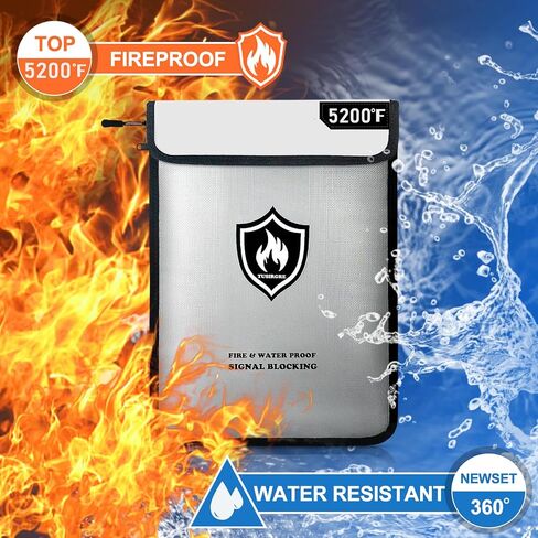 5200°F Upgraded Fireproof Document Bag, 15.7 x 11.4 Faraday Bag, Fireproof Money Bag with Zipper/Reflective Strip, 18 Layers of Heat Insulated Materials, RFID Blocking Bag Protects Devices in Saudi Arabia
