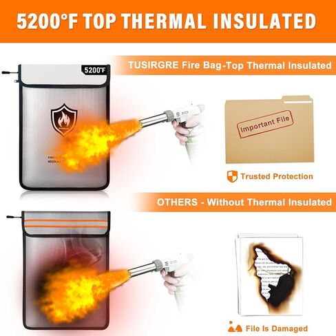 5200°F Upgraded Fireproof Document Bag, 15.7 x 11.4 Faraday Bag, Fireproof Money Bag with Zipper/Reflective Strip, 18 Layers of Heat Insulated Materials, RFID Blocking Bag Protects Devices in Saudi Arabia