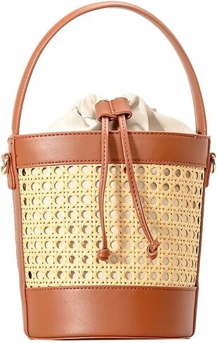 Women's Straw Handbag Bucket Tote Bag Summer Beach Shoulder Crossbody Bags Rattan Woven Handbag Trendy Hollow Purse in Saudi Arabia
